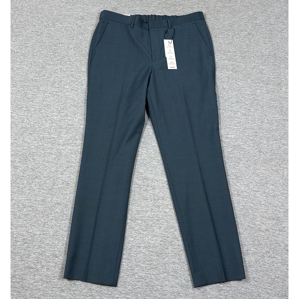 Express Pants Mens 34x32 Blue Slim Wool Blend Stretch Herringbone Office NEW